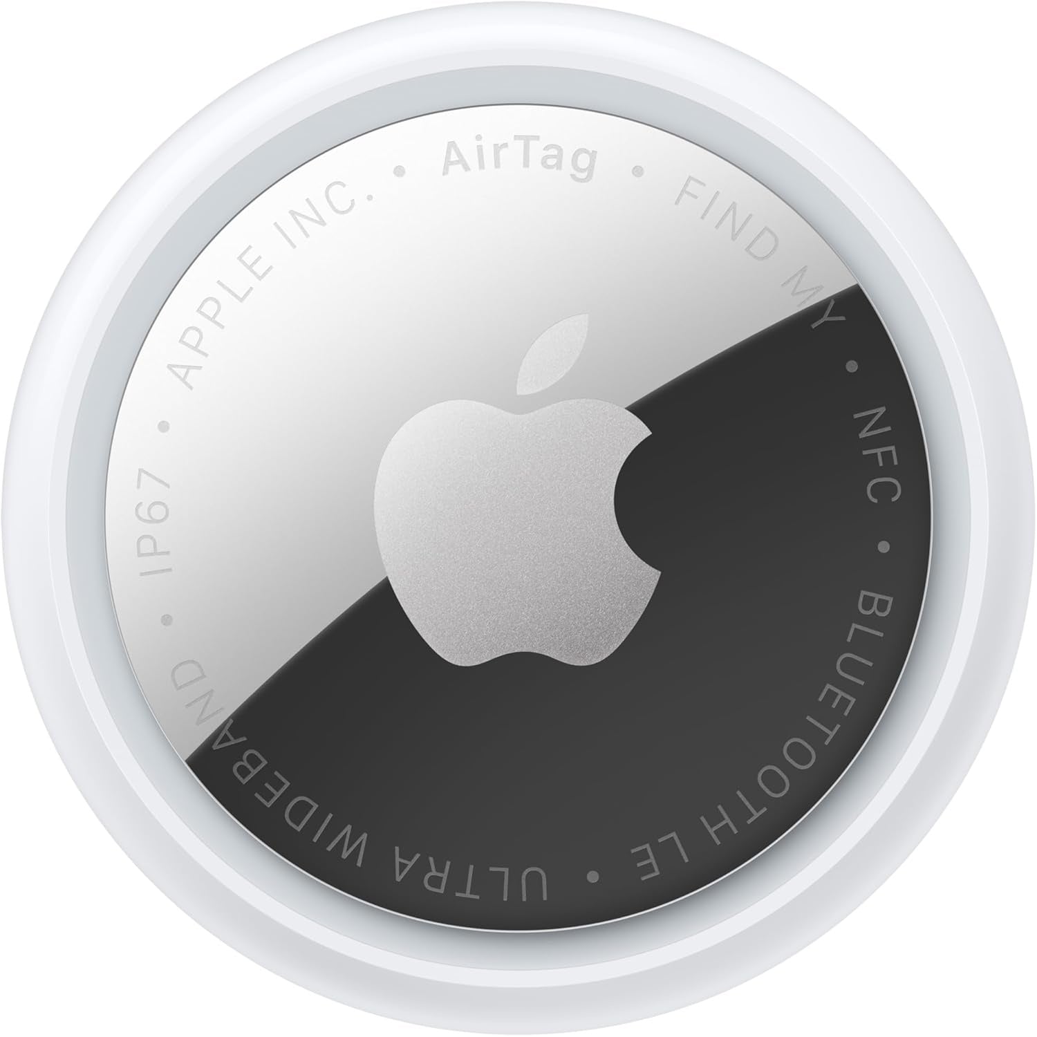 Apple AirTag segunda generación en primer plano con diseño circular blanco y metálico