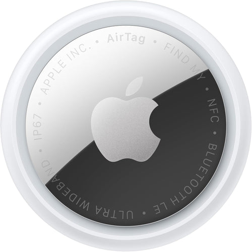 Apple AirTag segunda generación en primer plano con diseño circular blanco y metálico