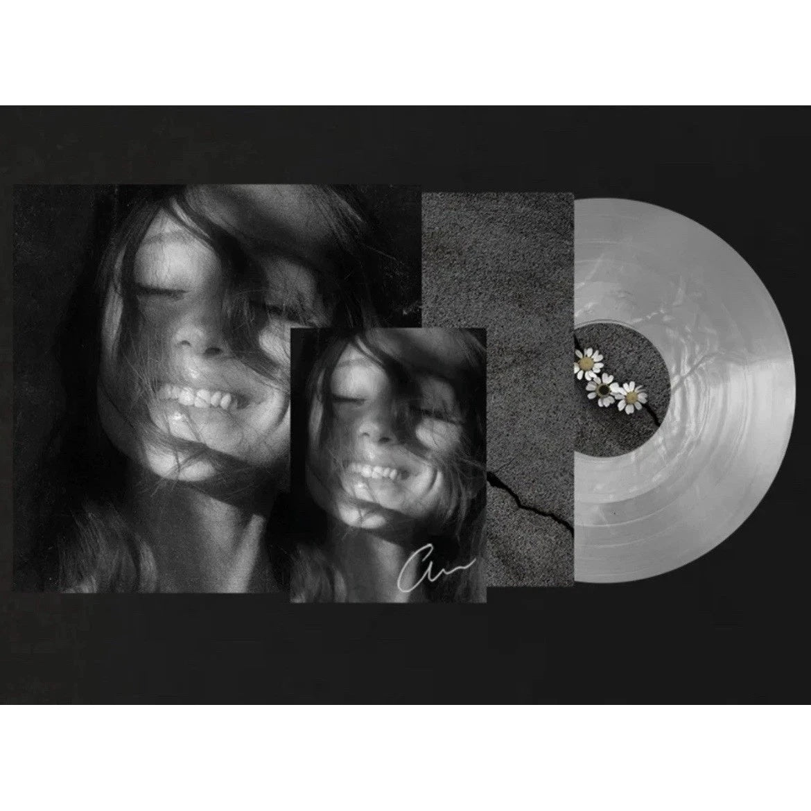 Ariana Grande Petal signed vinyl LP open gatefold with translucent pearly white record and booklet