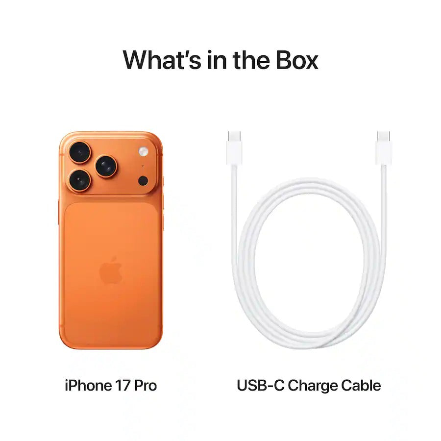 Apple iPhone 17 Pro 256GB Unlocked in Cosmic Orange with USB-C charge cable included in the box