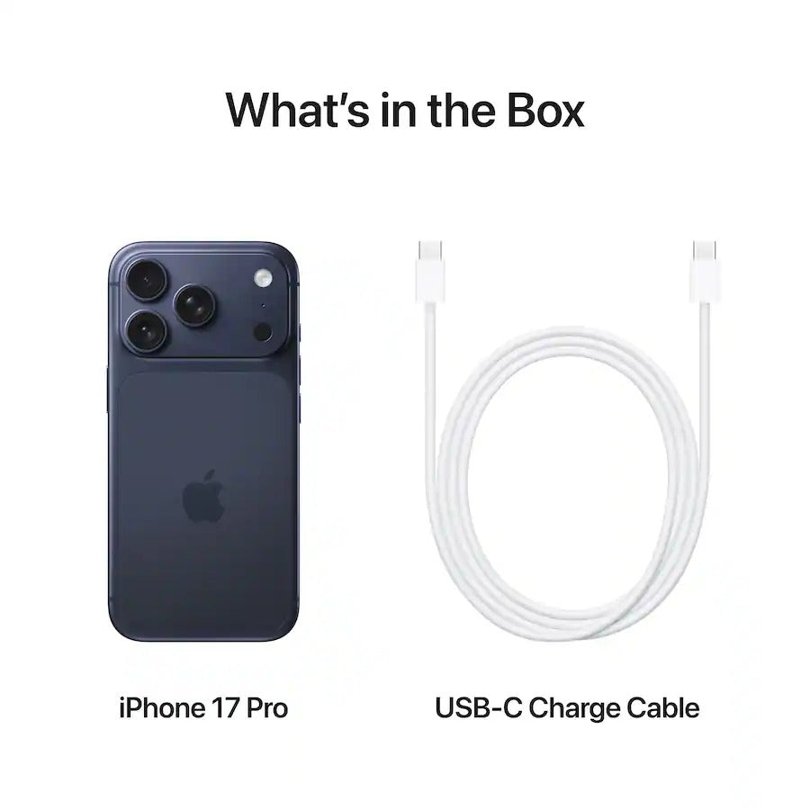 Apple iPhone 17 Pro 256GB Unlocked in Deep Blue with USB-C charge cable included in the box