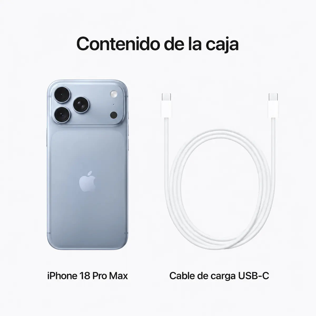 Contenido de la caja del iPhone 18 Pro Max glaciar con cable de carga USB-C