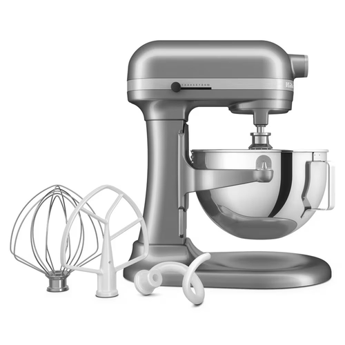 KitchenAid 5.5 Quart Bowl-Lift Stand Mixer in Contour Silver with included flat beater dough hook and wire whip