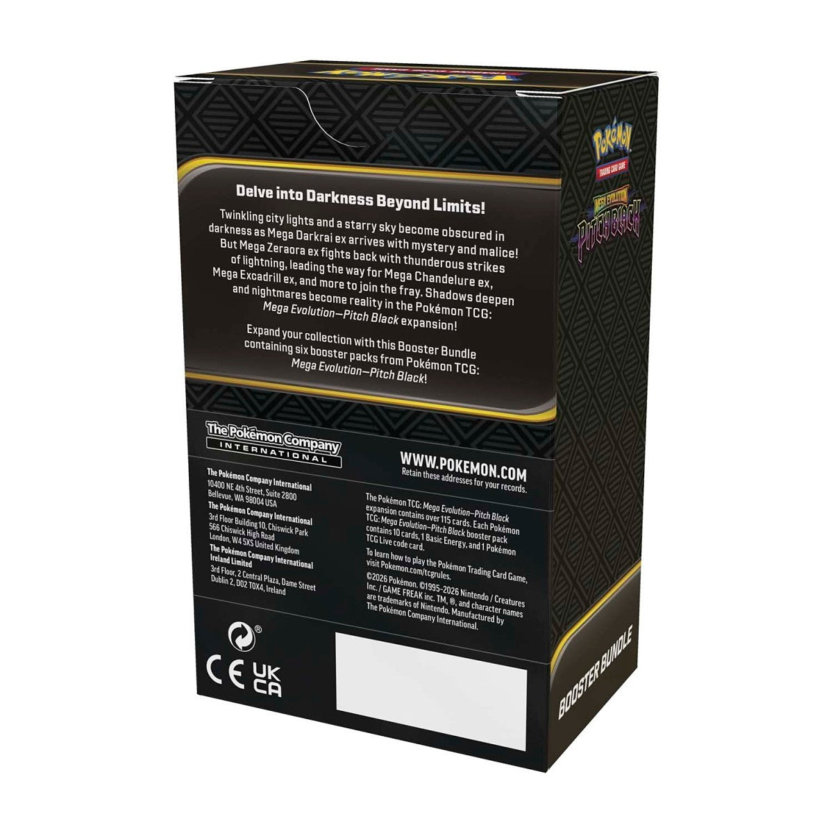 Back of Pokémon TCG Mega Evolution Pitch Black Booster Bundle packaging