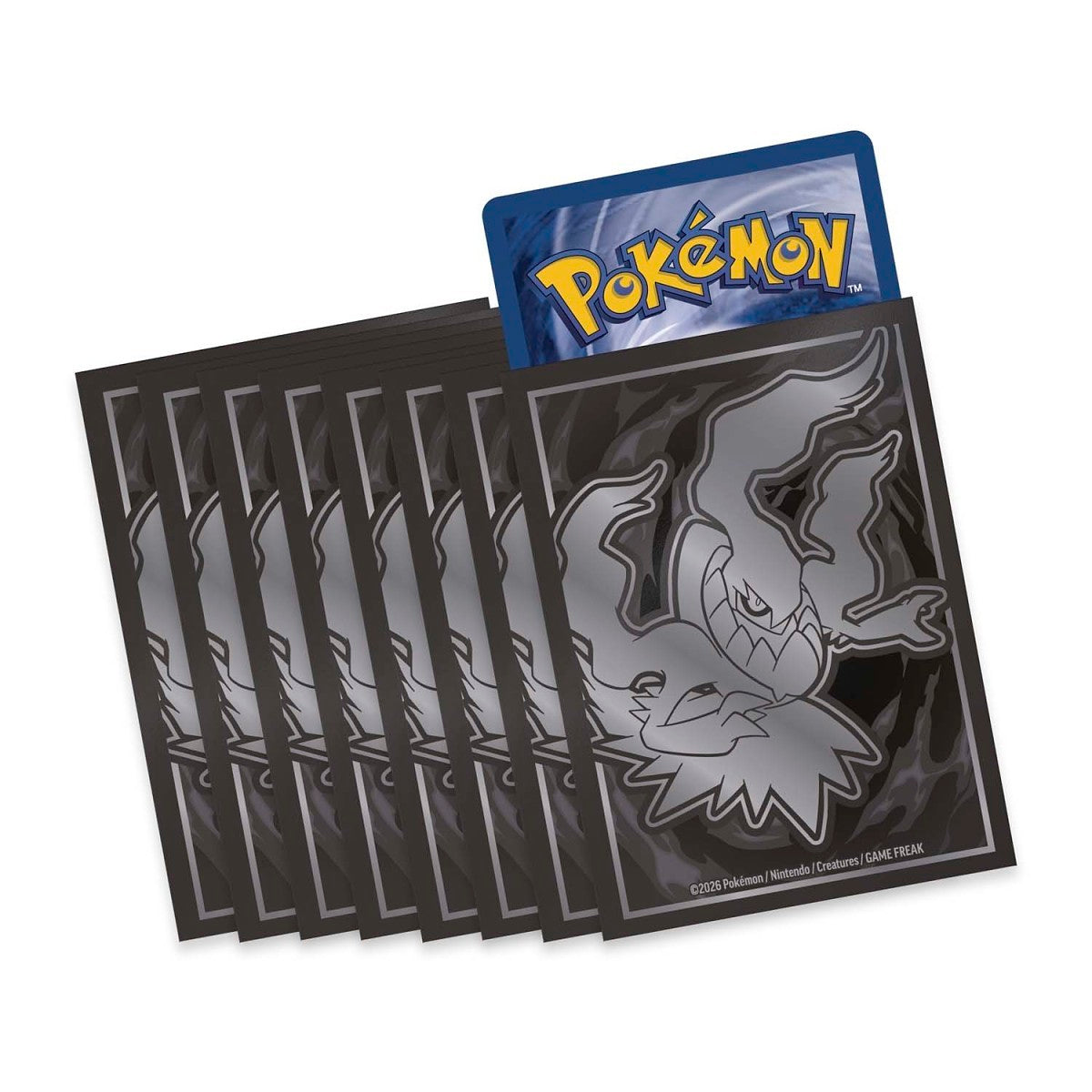 Pokémon TCG Mega Evolution Pitch Black card sleeves featuring dark artwork from the Elite Trainer Box
