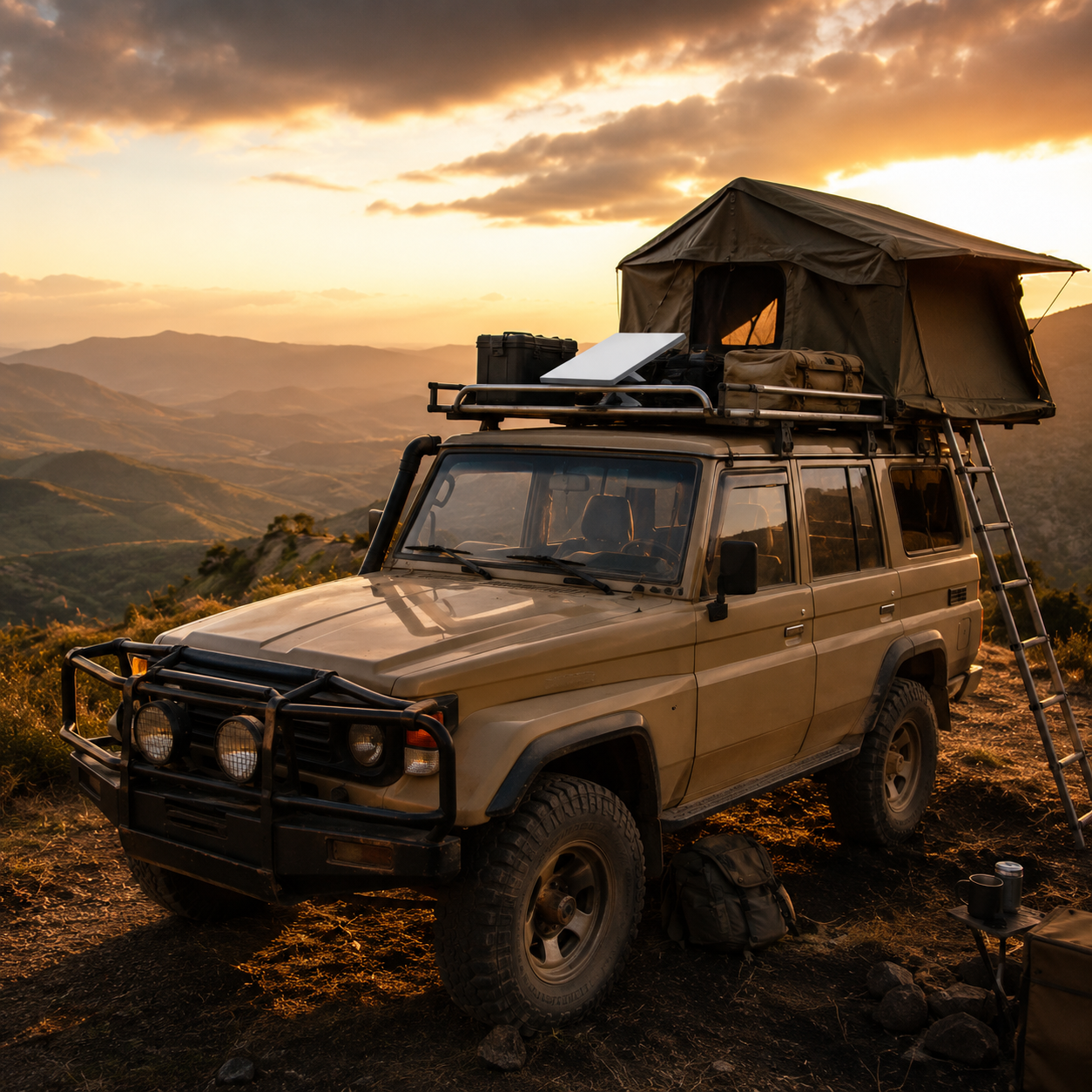 Starlink Mini Kit mounted on a 4x4 off-road vehicle for satellite internet